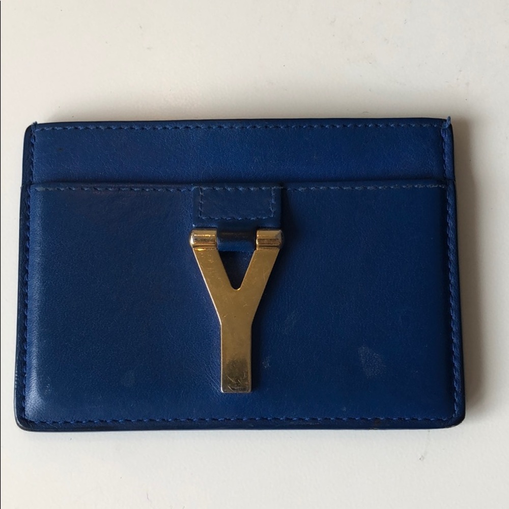 Saint Laurent YSL Blue Card Case Holder Y Logo
